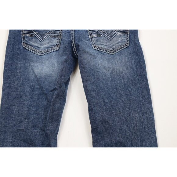 Buckle BKE Mens 28x34 Faded Thick Stitch Stretch Jake Bootcut Denim Jeans Blue - Picture 11 of 14